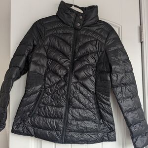 Packable premium down puffer jacket with hidden hood